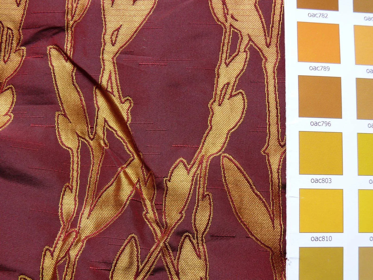 By Yard Heavy! 100%silk Lampas Pussy Willow Tree Crimson Deep Red Gold 676crimson