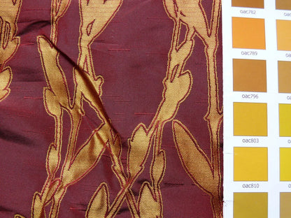 By Yard Heavy! 100%silk Lampas Pussy Willow Tree Crimson Deep Red Gold 676crimson