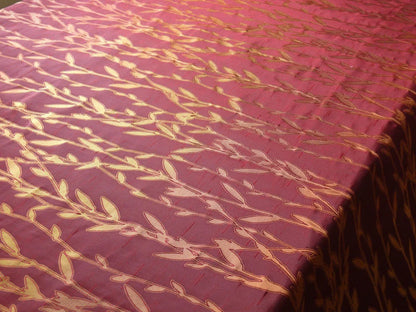 By Yard Heavy! 100%silk Lampas Pussy Willow Tree Crimson Deep Red Gold 676crimson