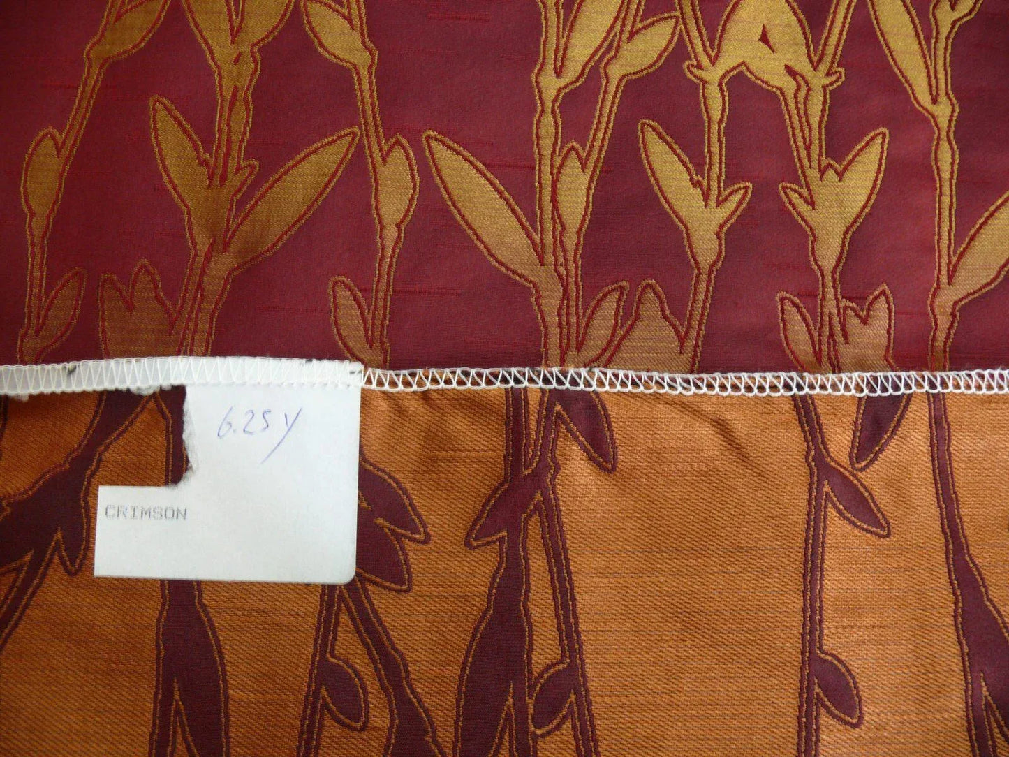 By Yard Heavy! 100%silk Lampas Pussy Willow Tree Crimson Deep Red Gold 676crimson