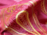 BY Yard Stunning 100% Silk Lampas Jacquard Fire Flame Edged Paisley "lacquer" Gold Red