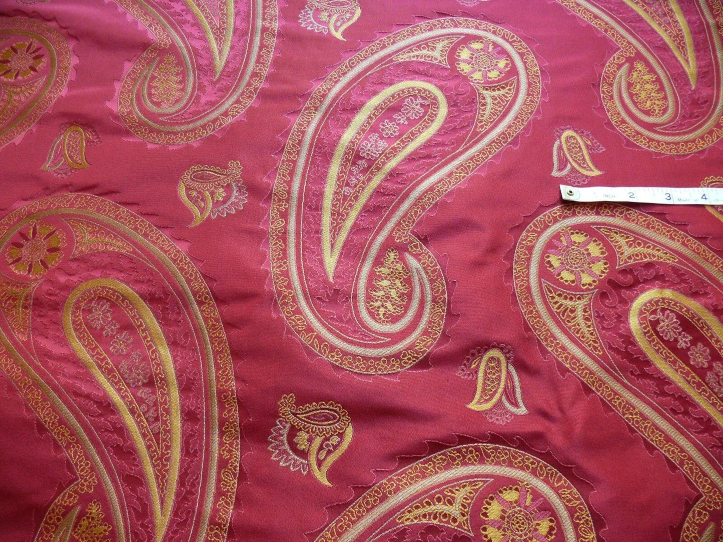 BY Yard Stunning 100% Silk Lampas Jacquard Fire Flame Edged Paisley "lacquer" Gold Red