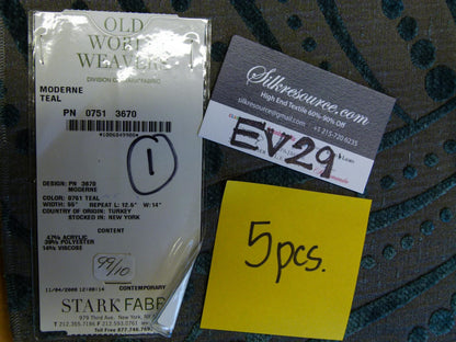 13 EV29 Scalamandre Old World Weavers Moderne Teal Gray Blue Art Deco 5 Pieces 27"x27"