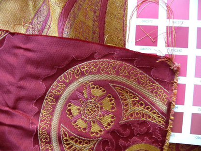 BY Yard Stunning 100% Silk Lampas Jacquard Fire Flame Edged Paisley "lacquer" Gold Red