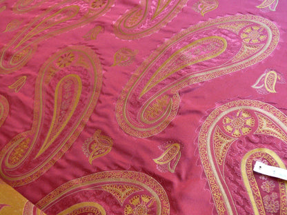 BY Yard Stunning 100% Silk Lampas Jacquard Fire Flame Edged Paisley "lacquer" Gold Red