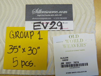 14 EV29 Scalamandre Old World Weavers Slalom Snow White Weave  5 Pieces 35"x30"