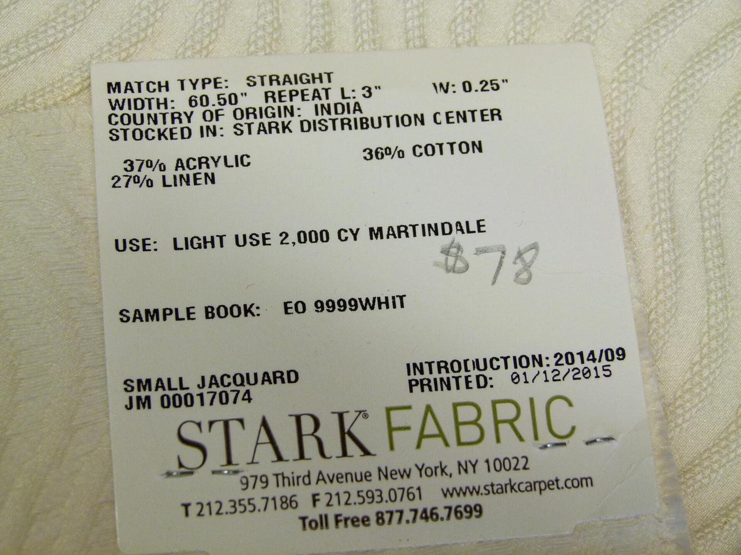 14 EV29 Scalamandre Old World Weavers Slalom Snow White Weave  5 Pieces 35"x30"