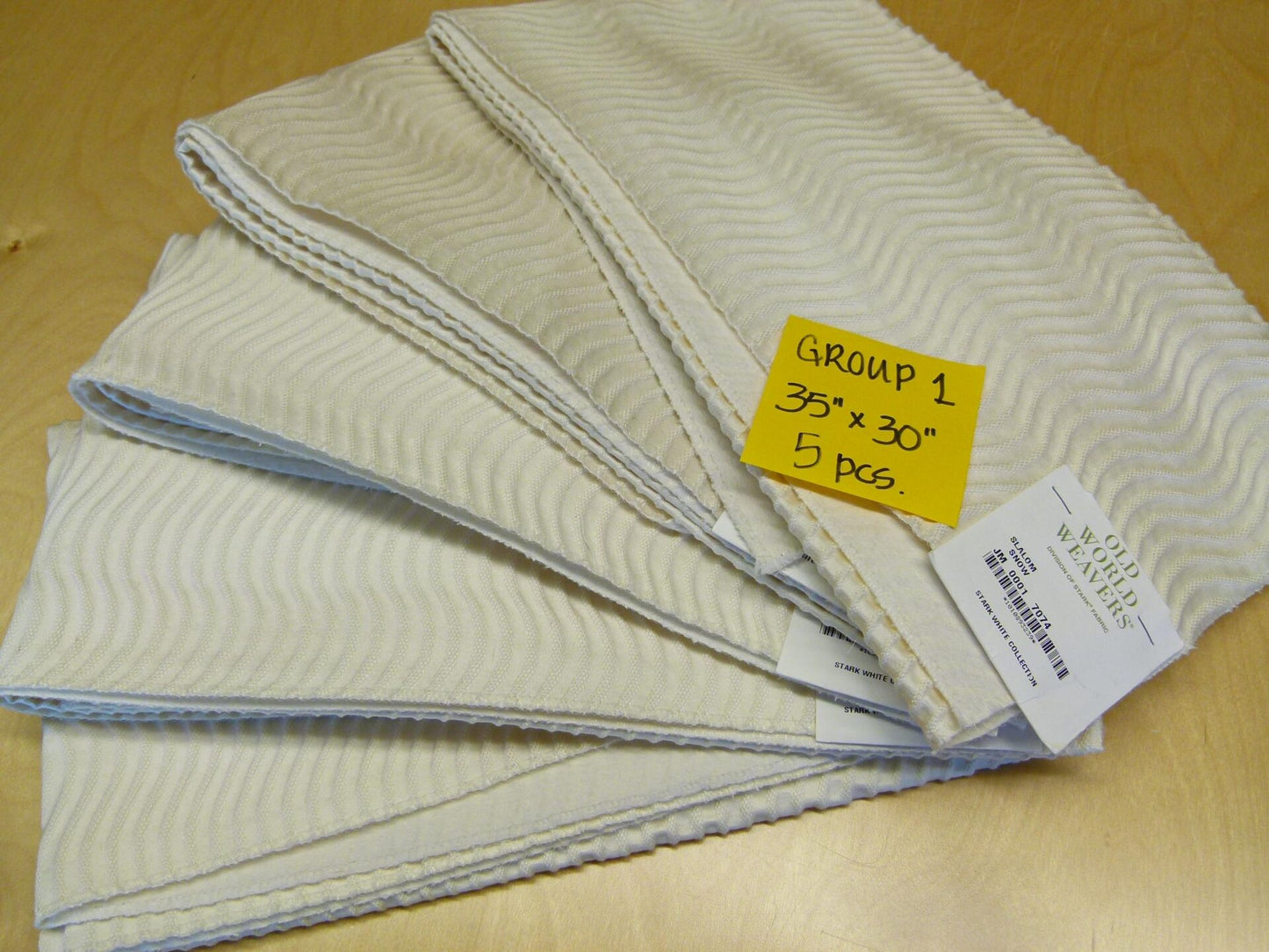 14 EV29 Scalamandre Old World Weavers Slalom Snow White Weave  5 Pieces 35"x30"