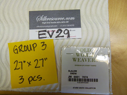 17 EV29 Scalamandre Old World Weavers Slalom Snow White Weave  3 Pieces 27"x27"
