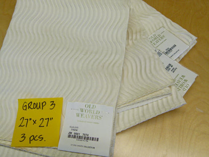 17 EV29 Scalamandre Old World Weavers Slalom Snow White Weave  3 Pieces 27"x27"