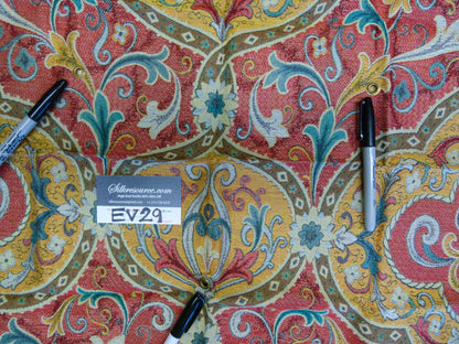 18 EV29 Scalamandre Old World Weavers Tiberio Red/Yellow/Turquoise Botanical Art Nouveau Tapestry Viscose 3 Pieces