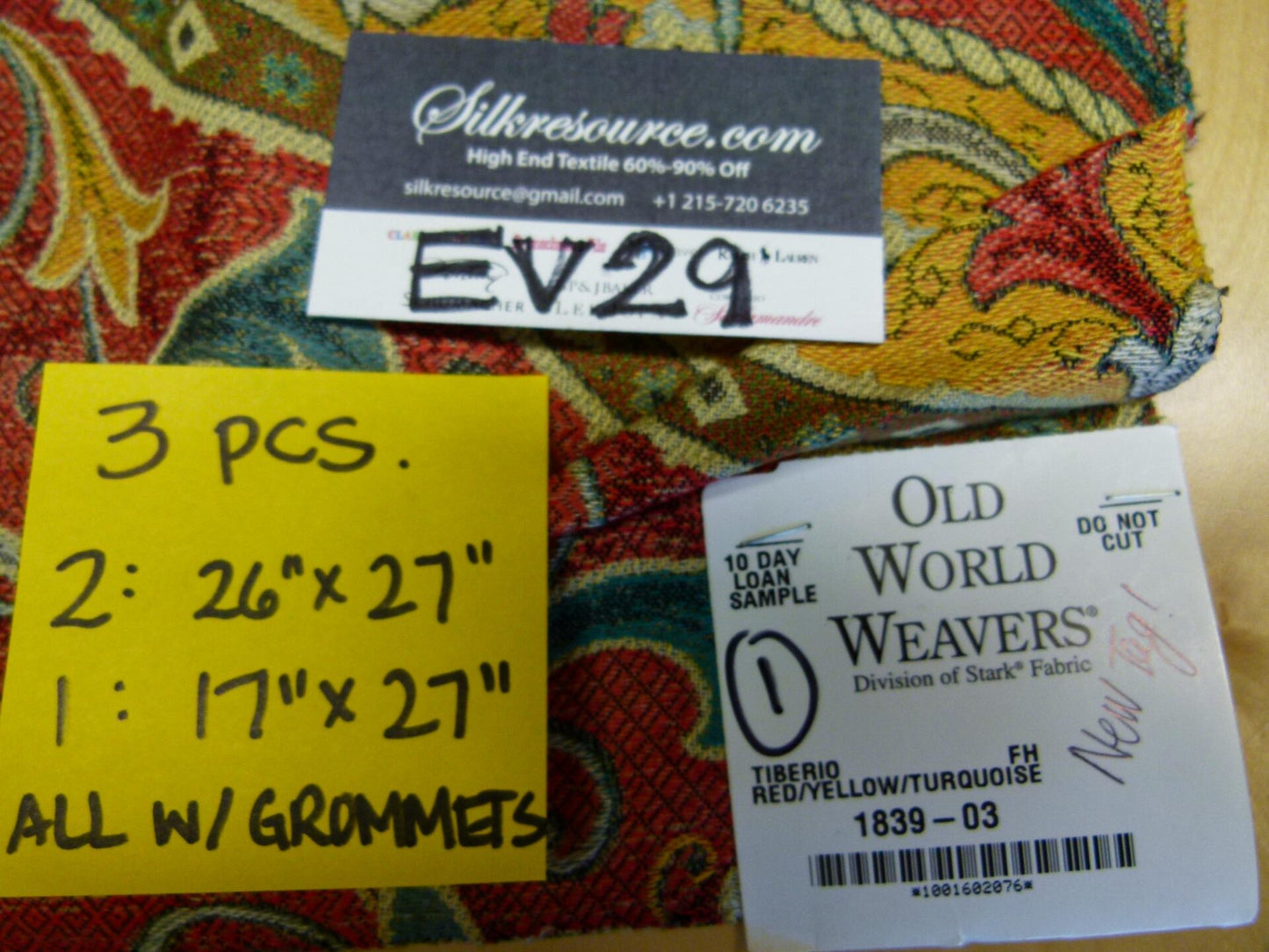 18 EV29 Scalamandre Old World Weavers Tiberio Red/Yellow/Turquoise Botanical Art Nouveau Tapestry Viscose 3 Pieces