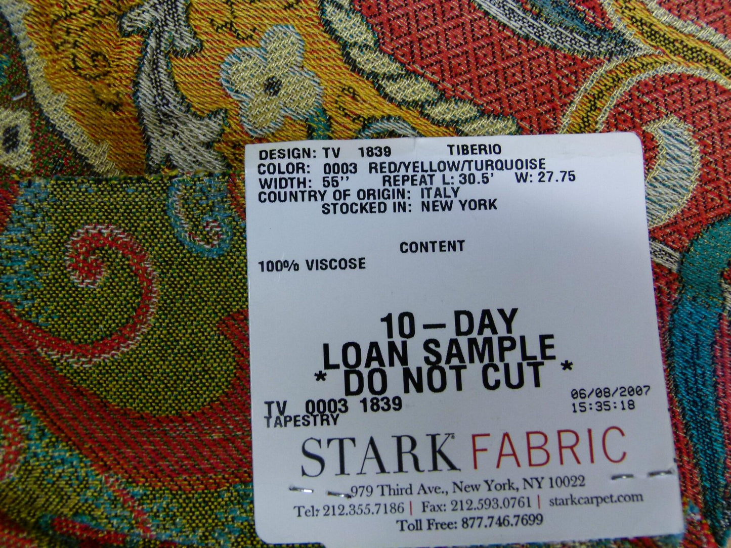 18 EV29 Scalamandre Old World Weavers Tiberio Red/Yellow/Turquoise Botanical Art Nouveau Tapestry Viscose 3 Pieces