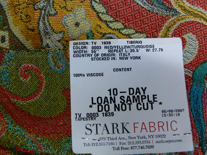 18 EV29 Scalamandre Old World Weavers Tiberio Red/Yellow/Turquoise Botanical Art Nouveau Tapestry Viscose 3 Pieces