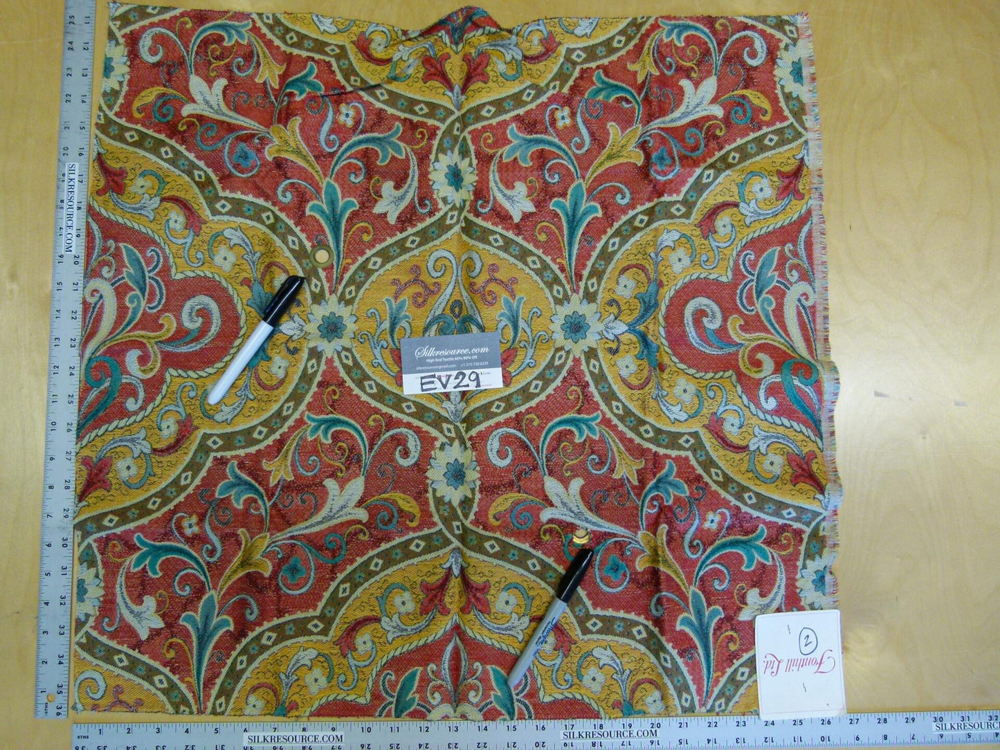 18 EV29 Scalamandre Old World Weavers Tiberio Red/Yellow/Turquoise Botanical Art Nouveau Tapestry Viscose 3 Pieces