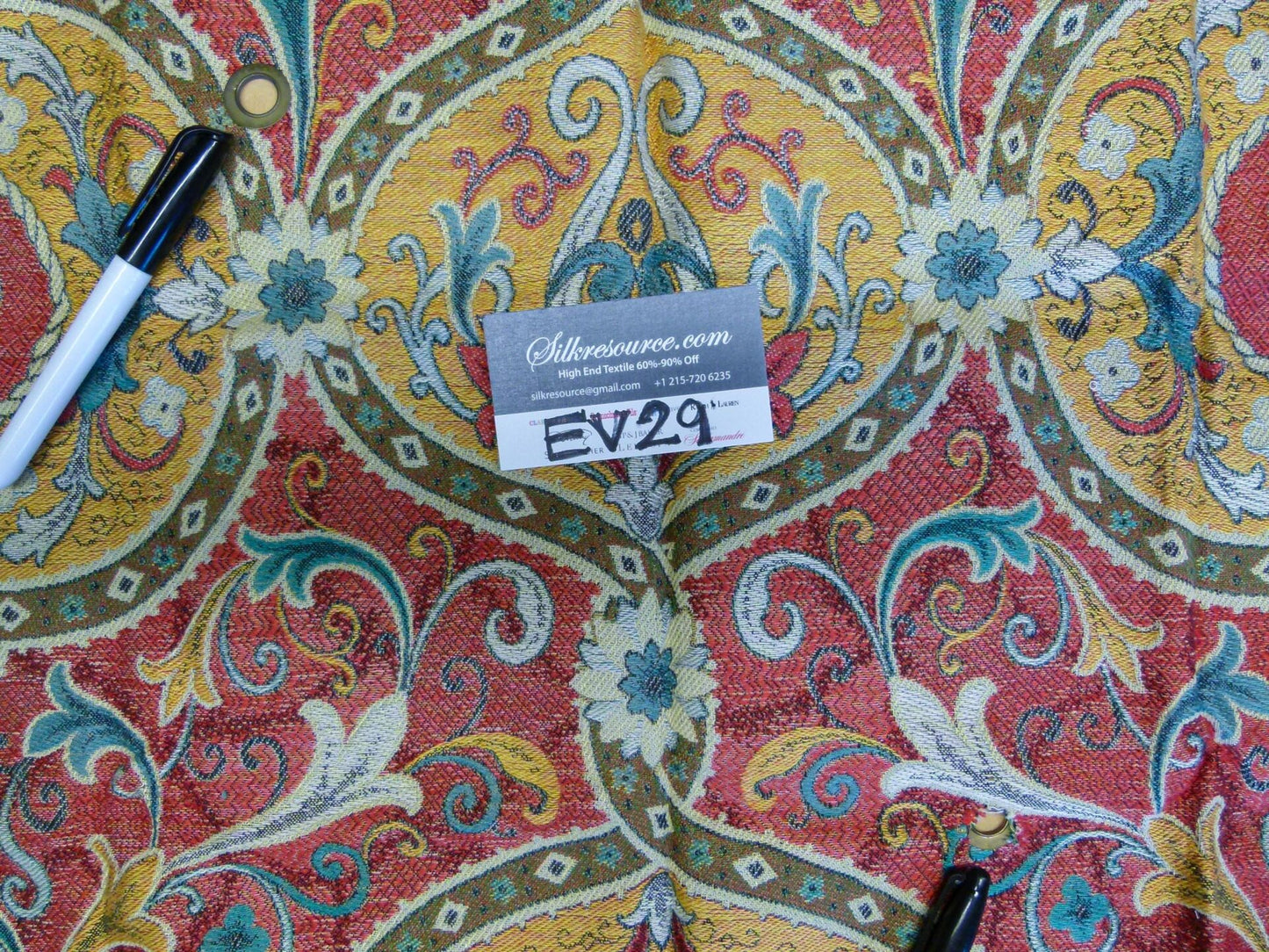 18 EV29 Scalamandre Old World Weavers Tiberio Red/Yellow/Turquoise Botanical Art Nouveau Tapestry Viscose 3 Pieces