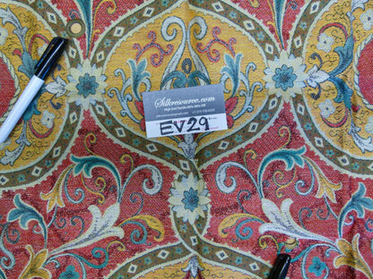 18 EV29 Scalamandre Old World Weavers Tiberio Red/Yellow/Turquoise Botanical Art Nouveau Tapestry Viscose 3 Pieces