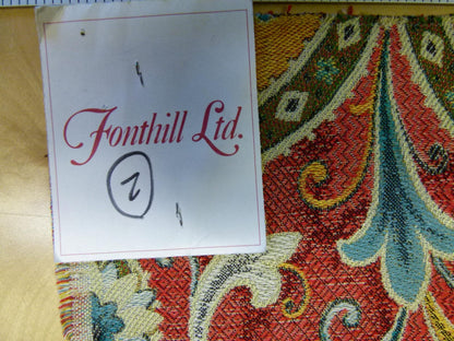 18 EV29 Scalamandre Old World Weavers Tiberio Red/Yellow/Turquoise Botanical Art Nouveau Tapestry Viscose 3 Pieces