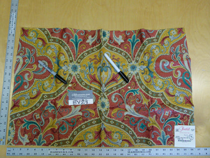 18 EV29 Scalamandre Old World Weavers Tiberio Red/Yellow/Turquoise Botanical Art Nouveau Tapestry Viscose 3 Pieces