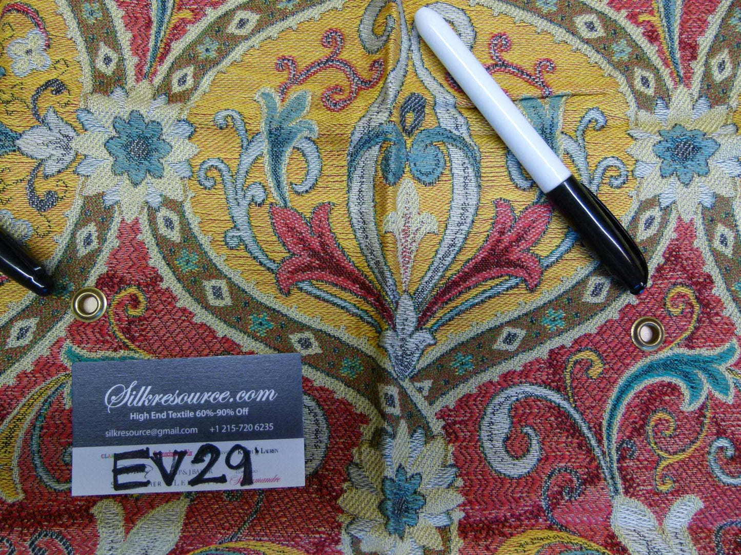 18 EV29 Scalamandre Old World Weavers Tiberio Red/Yellow/Turquoise Botanical Art Nouveau Tapestry Viscose 3 Pieces