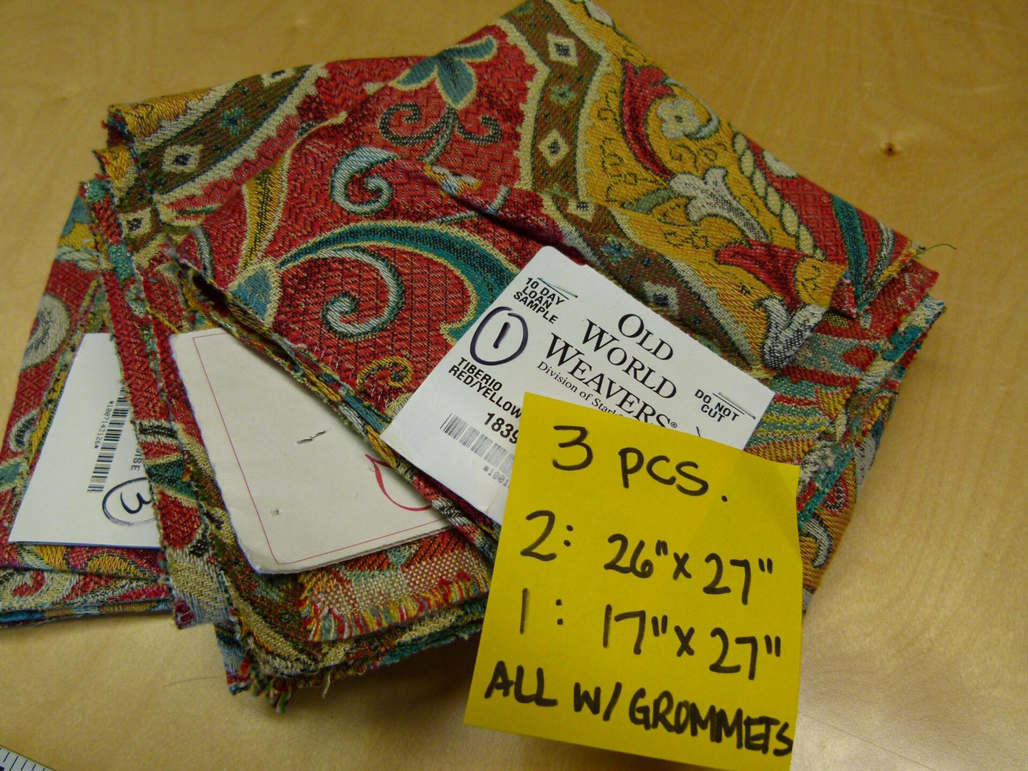 18 EV29 Scalamandre Old World Weavers Tiberio Red/Yellow/Turquoise Botanical Art Nouveau Tapestry Viscose 3 Pieces