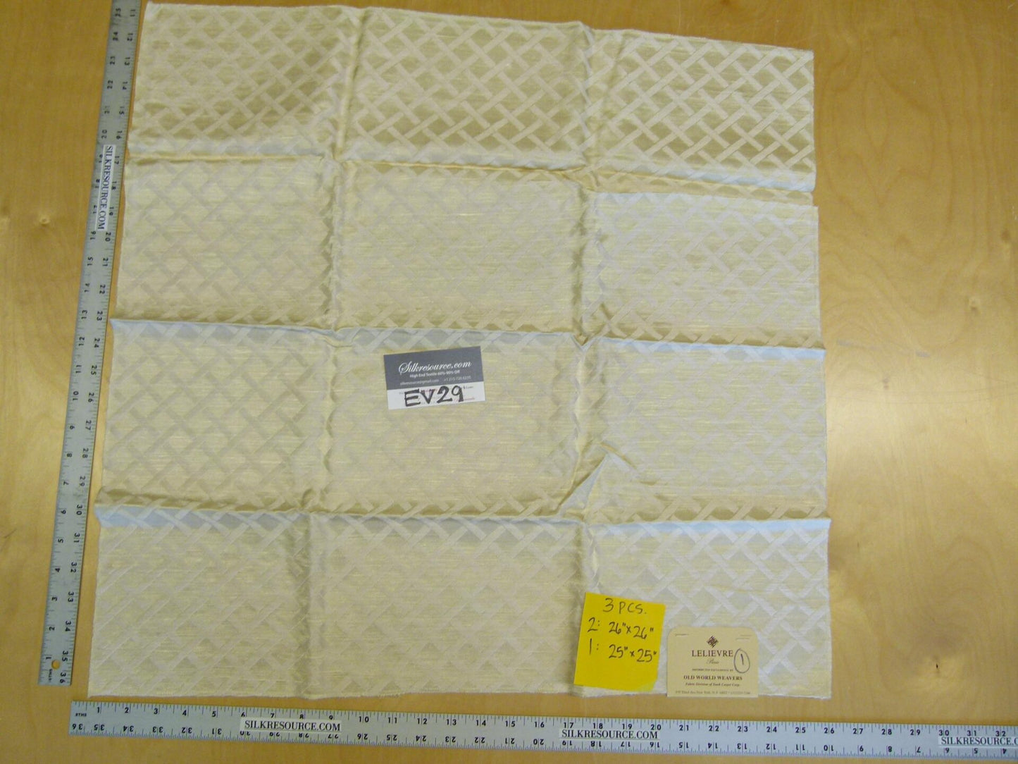 19 EV29 Scalamandre Lelievre Paris Damas Villion Creme White Cream Geometric 3 Pieces