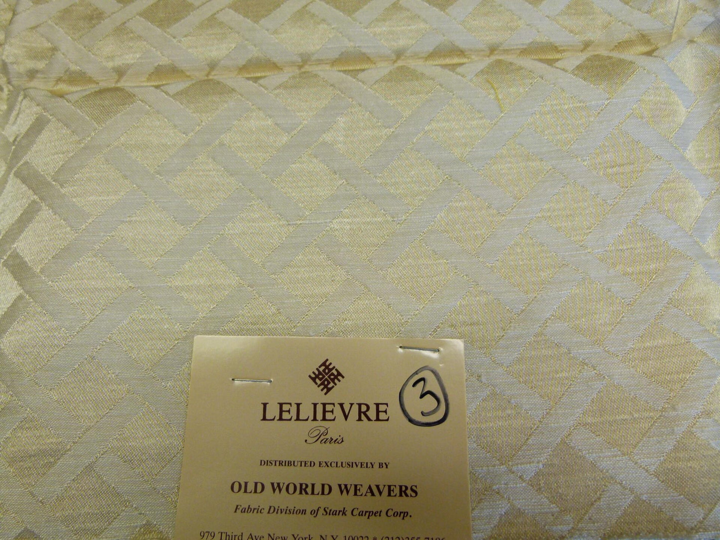 19 EV29 Scalamandre Lelievre Paris Damas Villion Creme White Cream Geometric 3 Pieces
