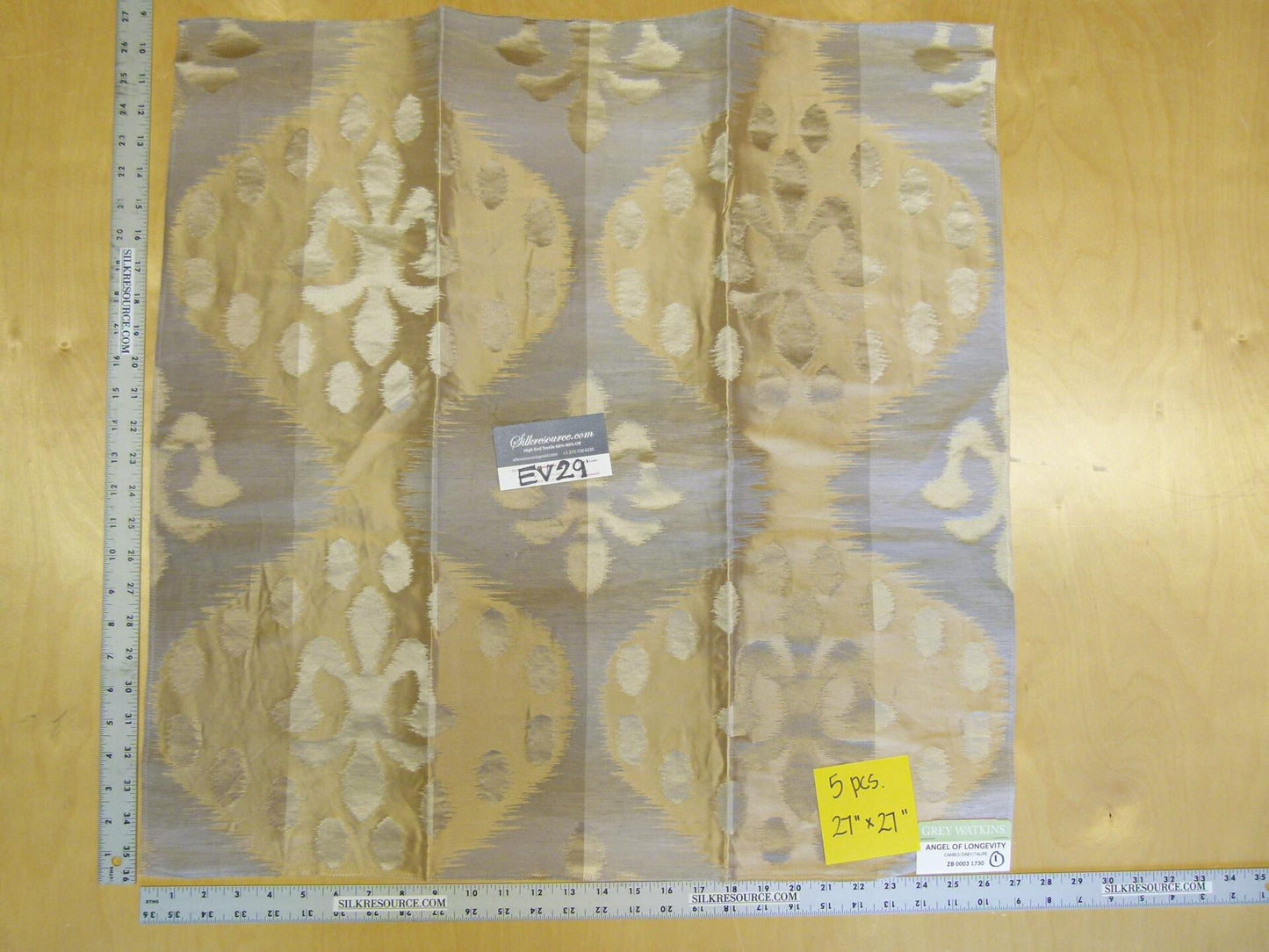 by Piece Scalamandre Grey Watkins Angel of Longevity Cameo/Grey/ Taupe  Diamond Ogee Ikat 27"x 27" SKU: 20 EV29