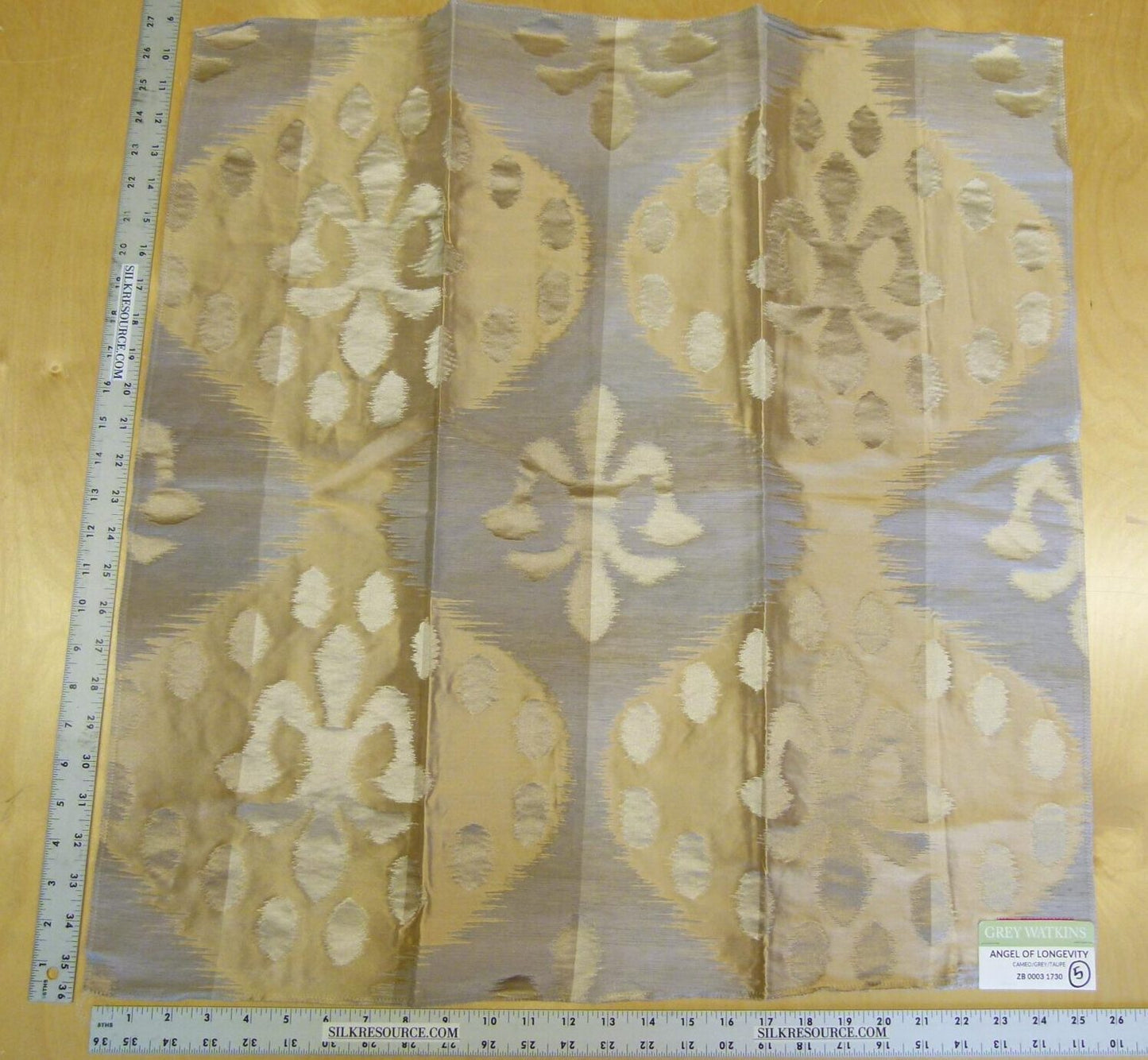 by Piece Scalamandre Grey Watkins Angel of Longevity Cameo/Grey/ Taupe  Diamond Ogee Ikat 27"x 27" SKU: 20 EV29