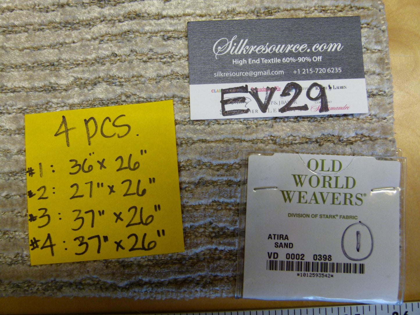 21 EV29 Scalamandre Old World Weavers Atira Sand Gray Cut Velvet Stripe 4 Pieces