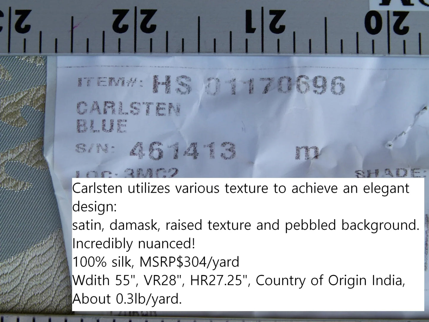 Old World Weavers 100% Silk Damask Carlsten Blue Aqua Arts &amp; Crafts MSRP USD 278/Y