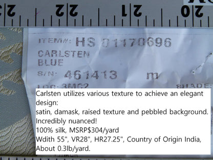Old World Weavers 100% Silk Damask Carlsten Blue Aqua Arts &amp; Crafts MSRP USD 278/Y
