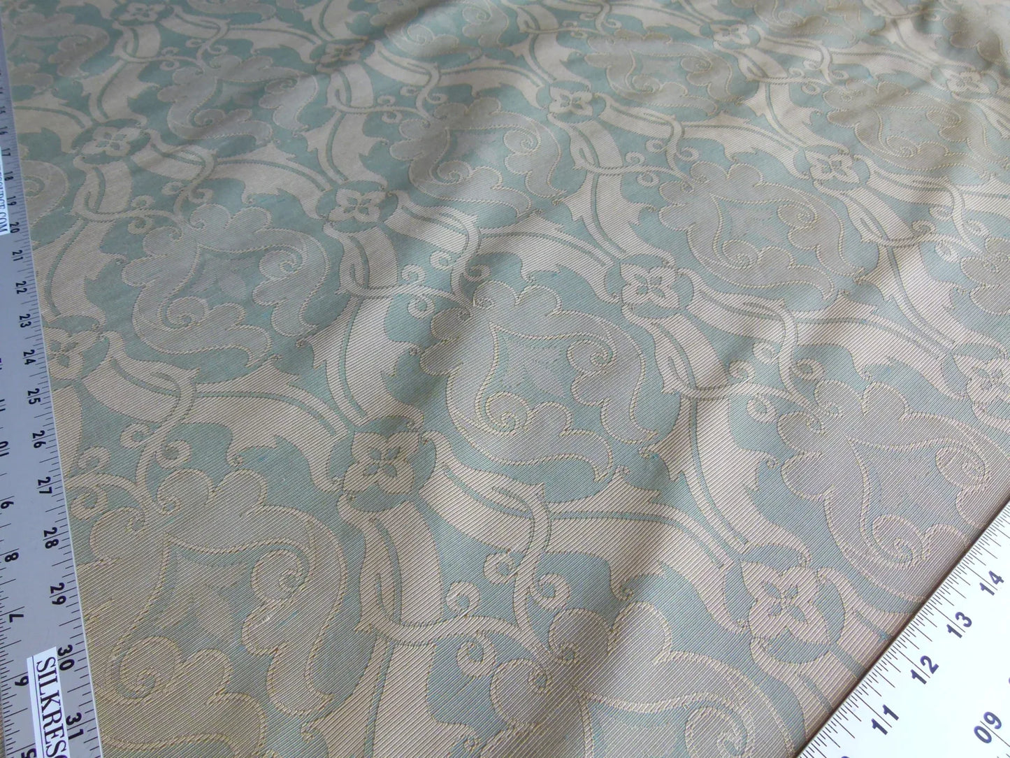 Scalamandre Namtu Silk Damask French Blue &amp; Tan Faille Medallion MSRP USD 300/Y
