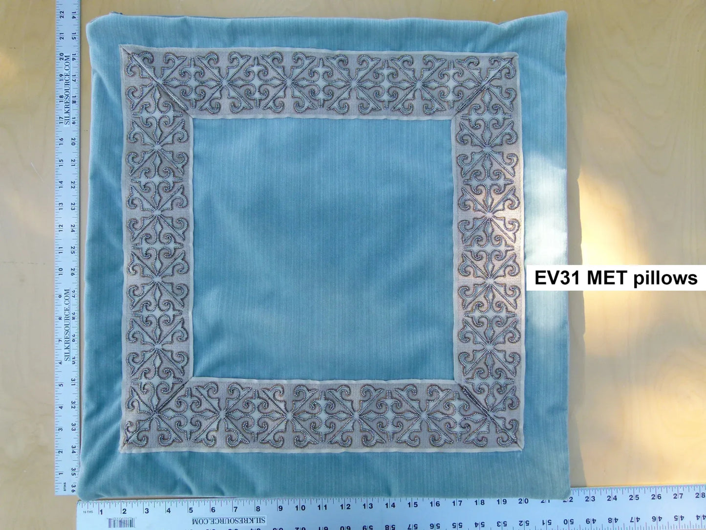 Scalamandre Pillow Case MET Saxony Square Strie Velvet Light Blue Damask Plains Texture 22x22 inches MSRP USD 978/y