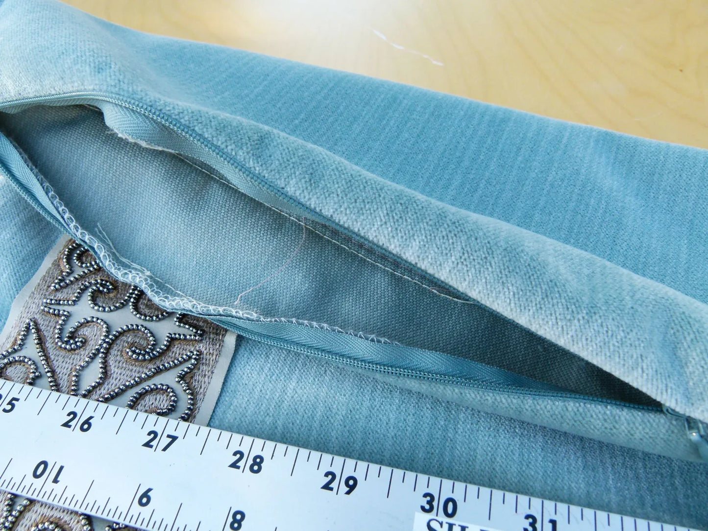 Scalamandre Pillow Case MET Saxony Square Strie Velvet Light Blue Damask Plains Texture 22x22 inches MSRP USD 978/y