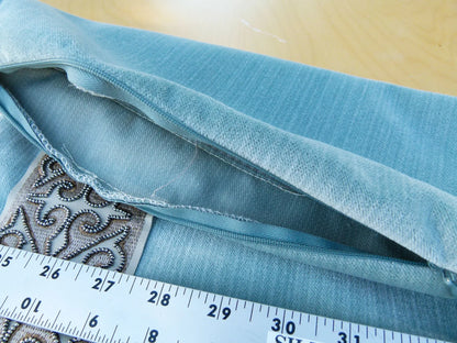 Scalamandre Pillow Case MET Saxony Square Strie Velvet Light Blue Damask Plains Texture 22x22 inches MSRP USD 978/y