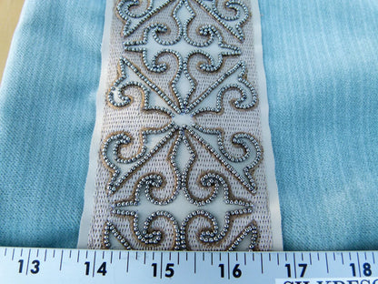 Scalamandre Pillow Case MET Saxony Square Strie Velvet Light Blue Damask Plains Texture 22x22 inches MSRP USD 978/y