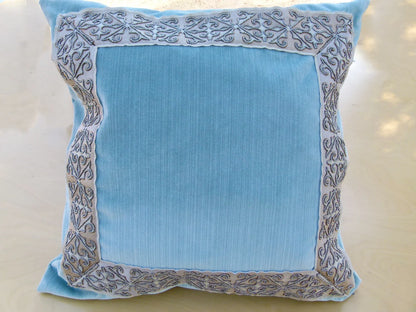 Scalamandre Pillow Case MET Saxony Square Strie Velvet Light Blue Damask Plains Texture 22x22 inches MSRP USD 978/y