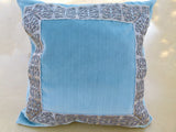 Scalamandre Pillow Case MET Saxony Square Strie Velvet Light Blue Damask Plains Texture 22x22 inches MSRP USD 978/y