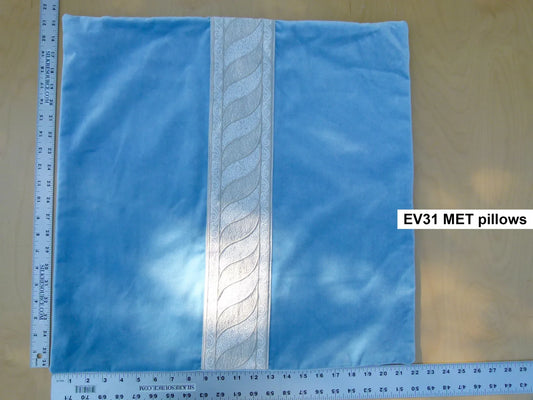 Scalamandre Pillow Case MET Paisley Square Silk Velvet Blue Paisley Plains Texture 22x22 inches MSRP USD 678