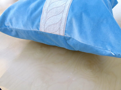 Scalamandre Pillow Case MET Paisley Square Silk Velvet Blue Paisley Plains Texture 22x22 inches MSRP USD 678