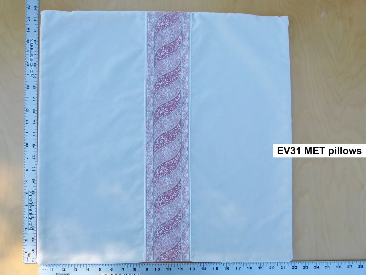 Scalamandre Pillow Case MET Paisley Embroidery  Square Silk Velvet White Pink Plain Solid 22x22 inches MSRP USD 678/y