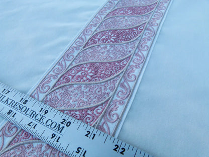 Scalamandre Pillow Case MET Paisley Embroidery  Square Silk Velvet White Pink Plain Solid 22x22 inches MSRP USD 678/y