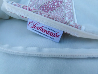Scalamandre Pillow Case MET Paisley Embroidery  Square Silk Velvet White Pink Plain Solid 22x22 inches MSRP USD 678/y