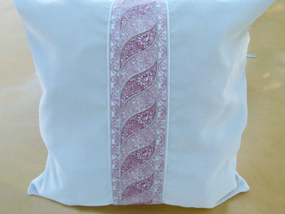 Scalamandre Pillow Case MET Paisley Embroidery  Square Silk Velvet White Pink Plain Solid 22x22 inches MSRP USD 678/y