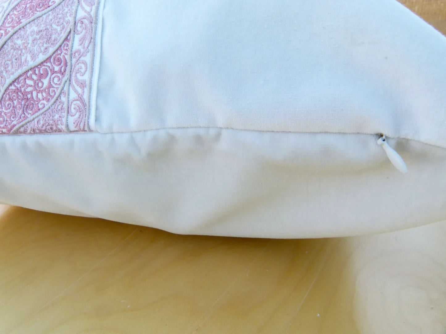 Scalamandre Pillow Case MET Paisley Embroidery  Square Silk Velvet White Pink Plain Solid 22x22 inches MSRP USD 678/y