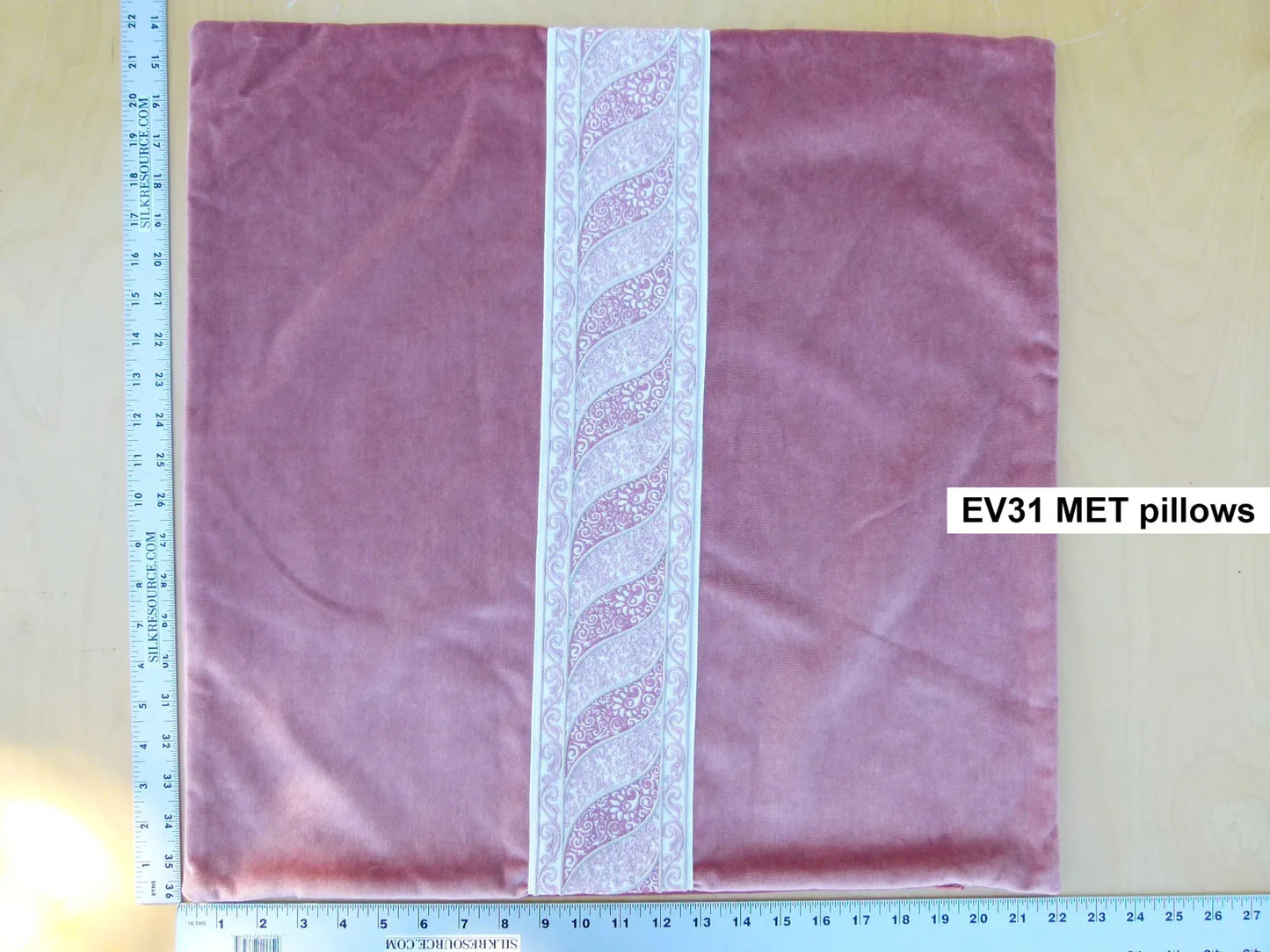 Scalamandre Pillow Case MET Paisley Embroidery  Square Silk Velvet Pink Plain Solid 22x22 inches MSRP USD 678+/y