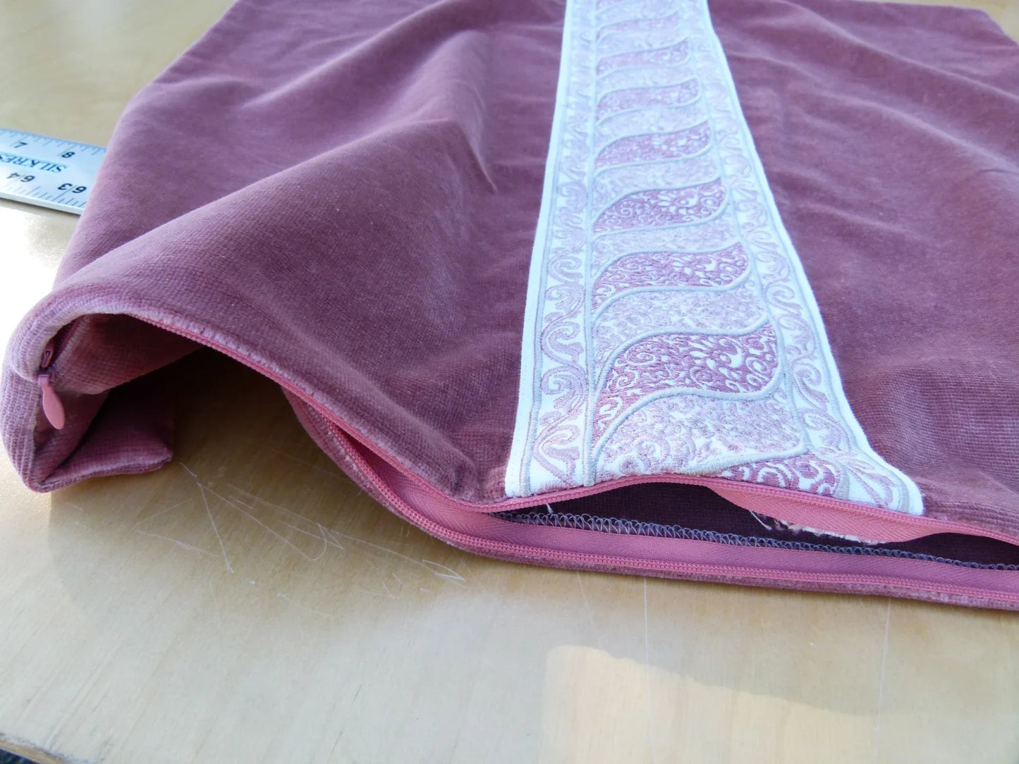 Scalamandre Pillow Case MET Paisley Embroidery  Square Silk Velvet Pink Plain Solid 22x22 inches MSRP USD 678+/y