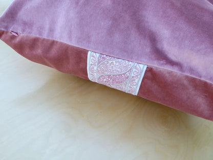Scalamandre Pillow Case MET Paisley Embroidery  Square Silk Velvet Pink Plain Solid 22x22 inches MSRP USD 678+/y