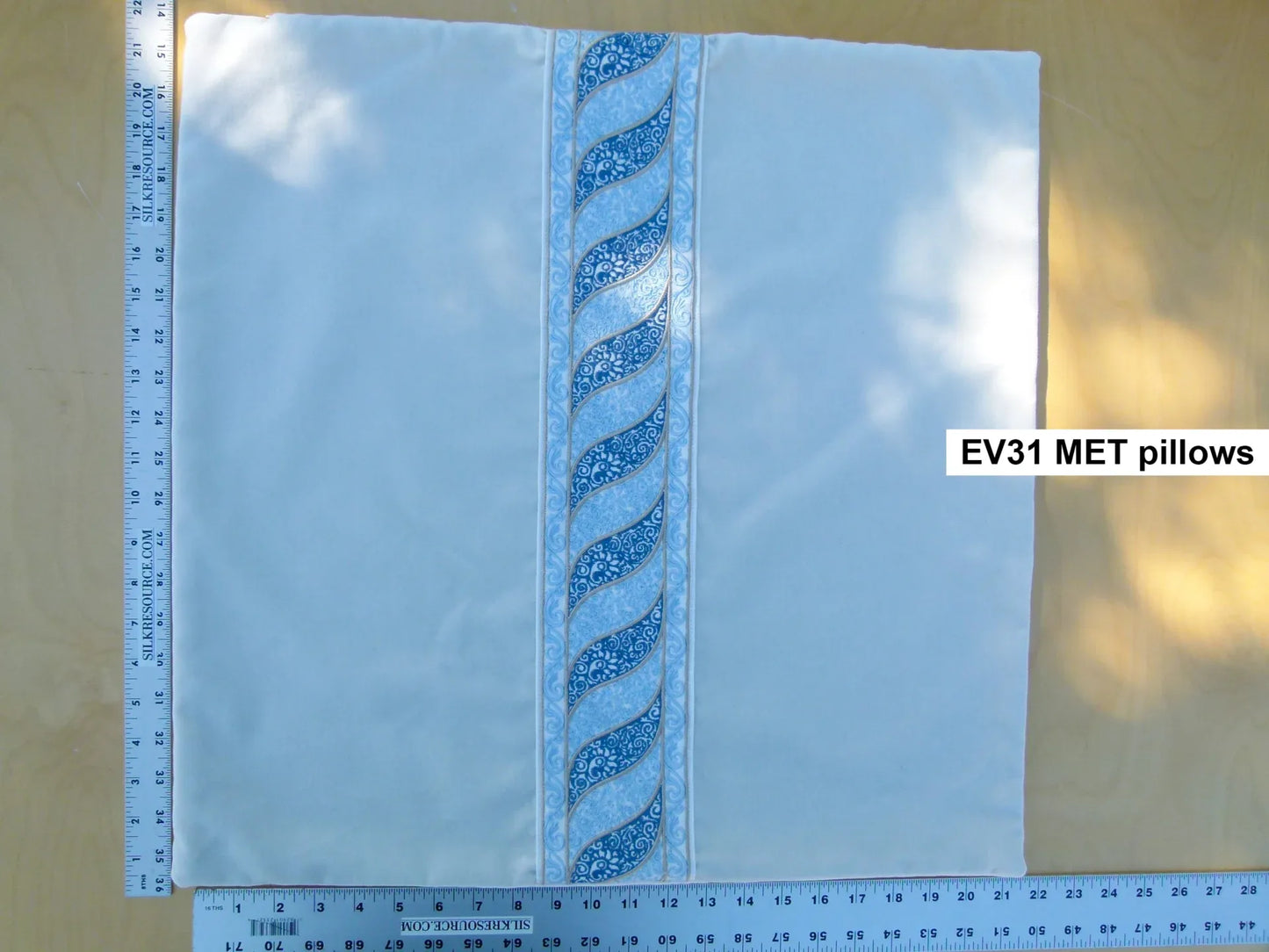 Scalamandre Pillow Case MET Paisley Embroidery  Square Silk Velvet White Blue Plain Solid 22x22 inches MSRP USD 678/y